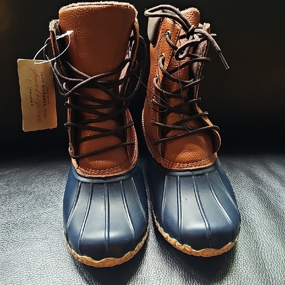 Weatherproof Brown and Navy Duck Boots - Lace-Up Rain & Snow Boots